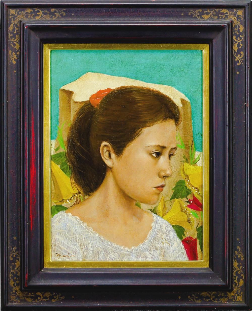 真作】【WISH】山本貞「花の丘陵」油彩 4号 ◇青空と花が
