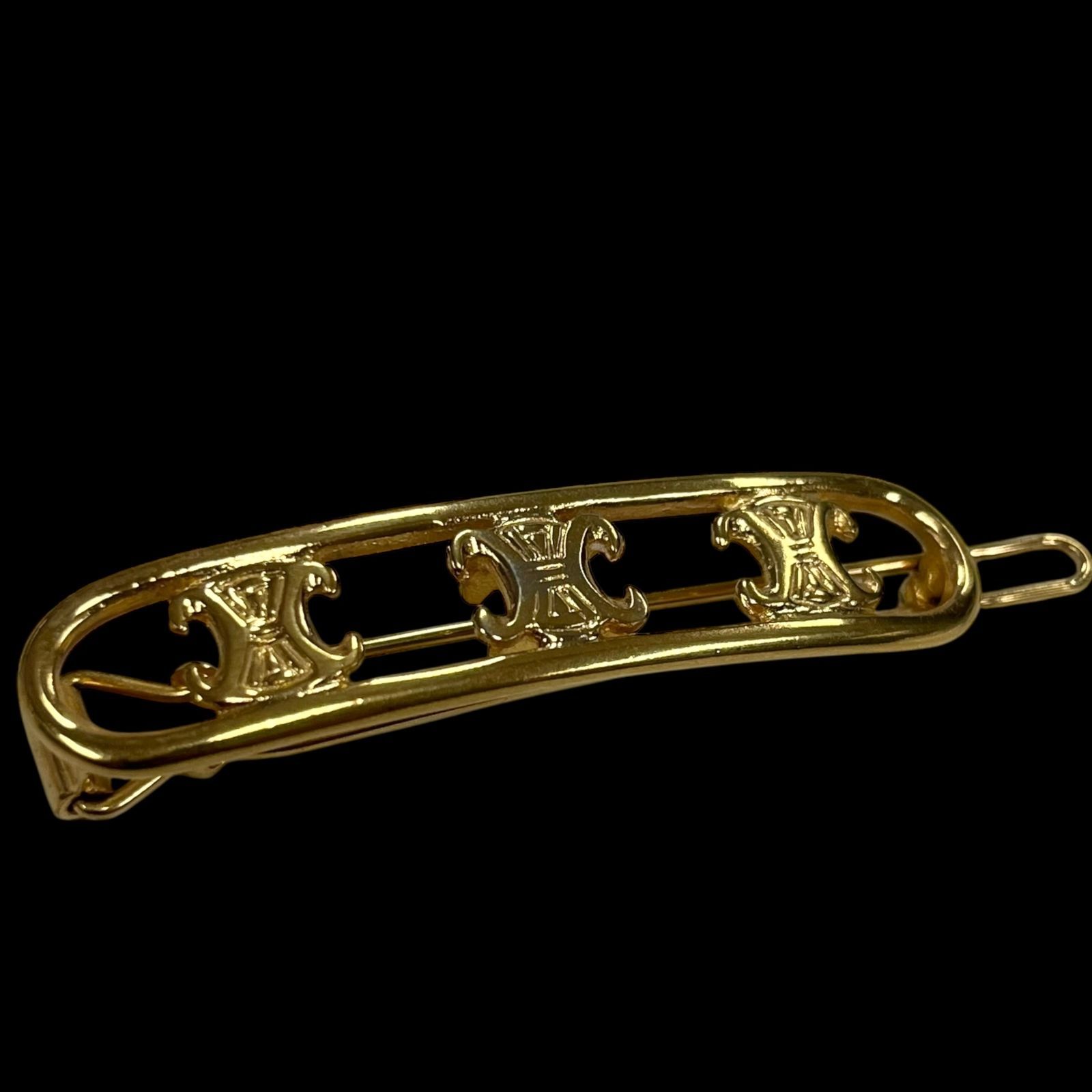 セリーヌ　皮　トリオンフ　バレッタ セリーヌ トリオンフ バレッタ レザー ブラウン A3663446｜中古