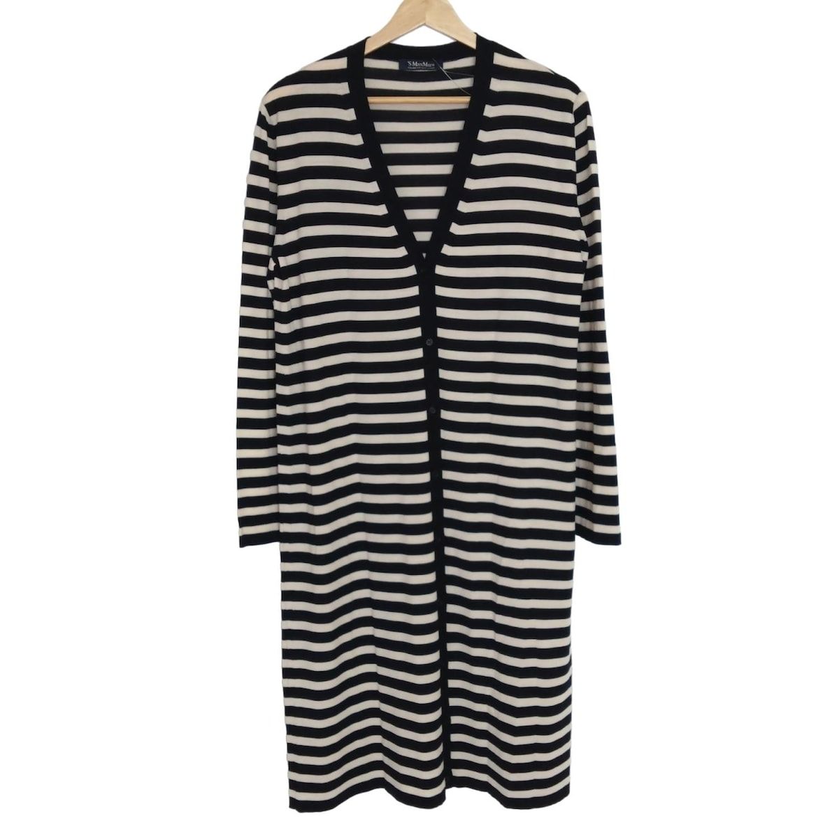 S Max Mara マックスマーラ カーディガン サイズUSA L レディース - 黒×アイボリー 長袖|ボーダー