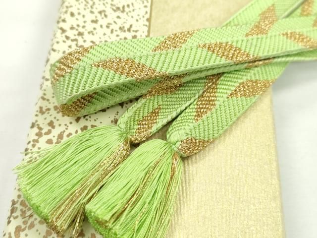 平和屋本店 上 有職組紐道明 帯締め 笹浪組 若苗色 金糸 宮内庁御用 国立博物館御用 東京芸術大学御用 CXAA0662s5