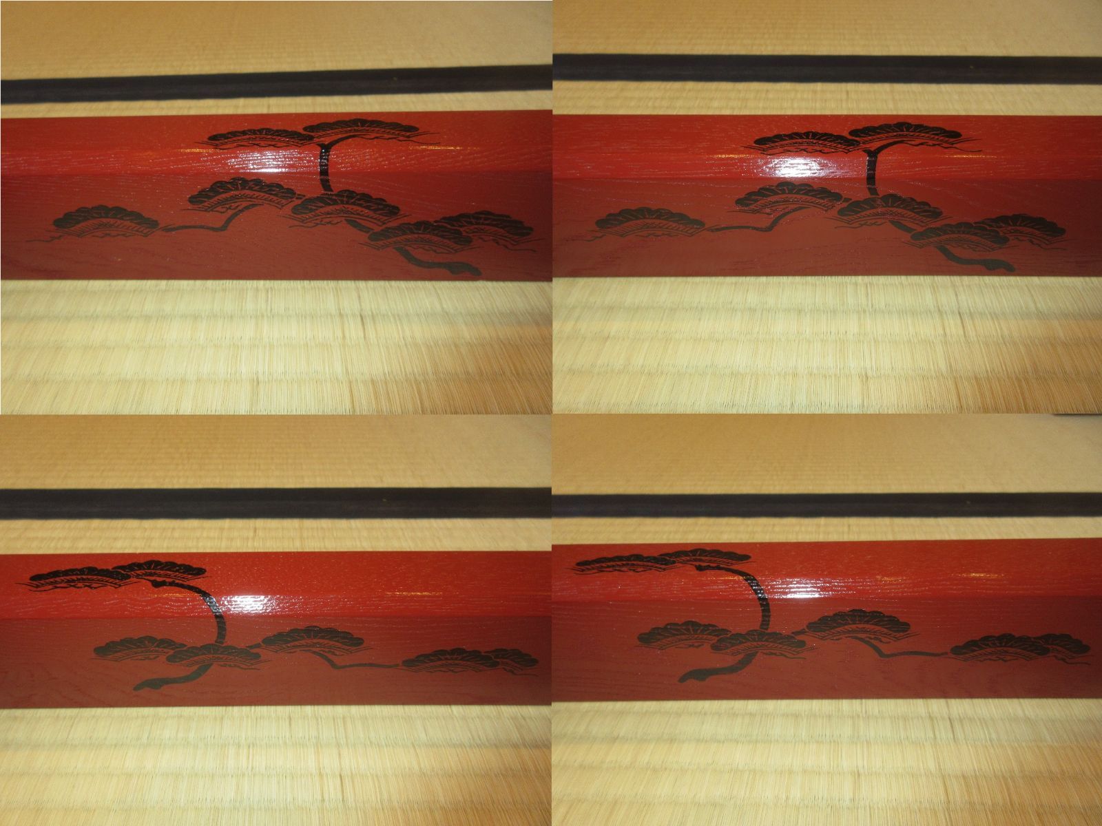 逢絢亭】茶道具 炉縁 掻合塗 朱塗 松蒔絵 木製 作家物 紙箱入り