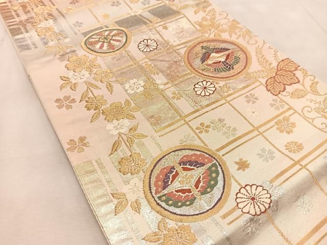 A18 美品　六通柄通　唐織『芬雅錦繡』　金銀糸　　逸品 平和屋着物▽六通柄袋帯 吉祥花文 金銀糸 正絹 逸品 AAAZ4002wj