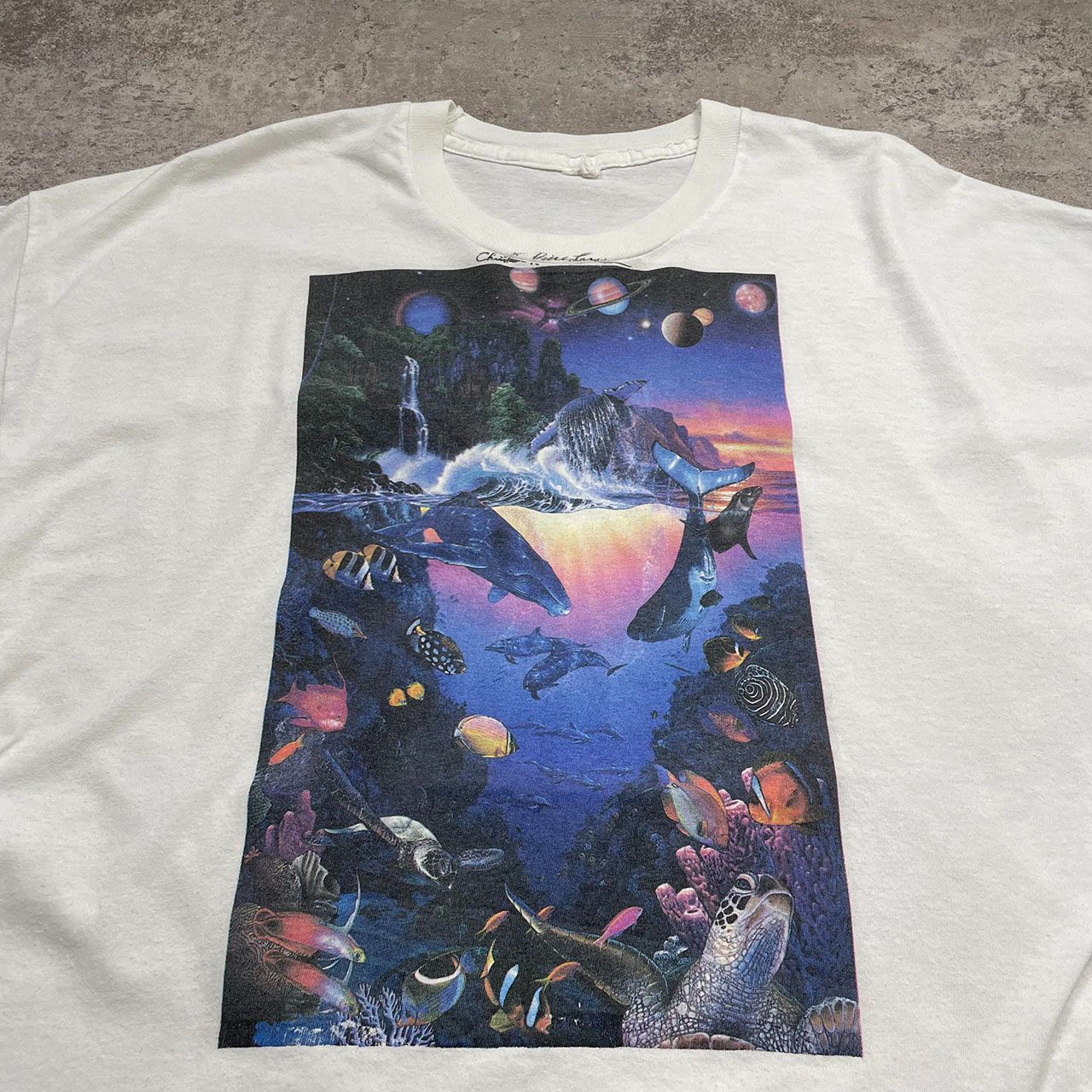 90s ラッセン アートTシャツ 海 洋柄 イルカ 宇宙 ホエール XL相当