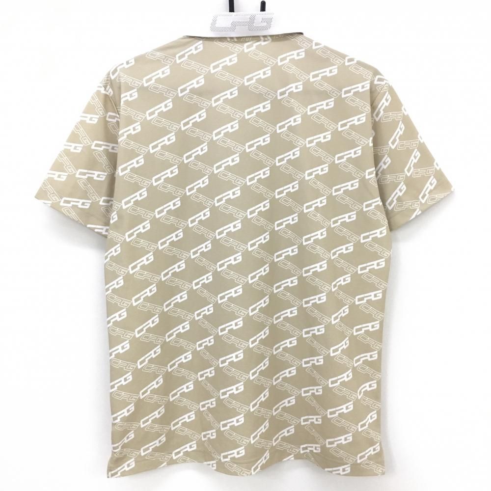 【超美品】CPG 半袖ポロシャツ ベージュ×白 ロゴ総柄 ワッペン メンズ 2(M) ゴルフウェア CPG 超美品】CPG 半袖ポロシャツ ベージュ×白 ロゴ総柄 ワッペン