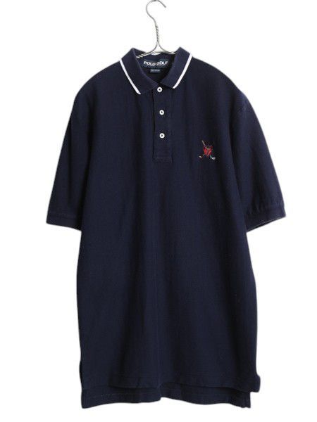 なクーポン配布中! 90s ポロゴルフ ラルフローレン 半袖 ポロシャツ メンズ М コットン 半袖シャツ ワンポイント ヘリンボーン カットソー ネイビー
