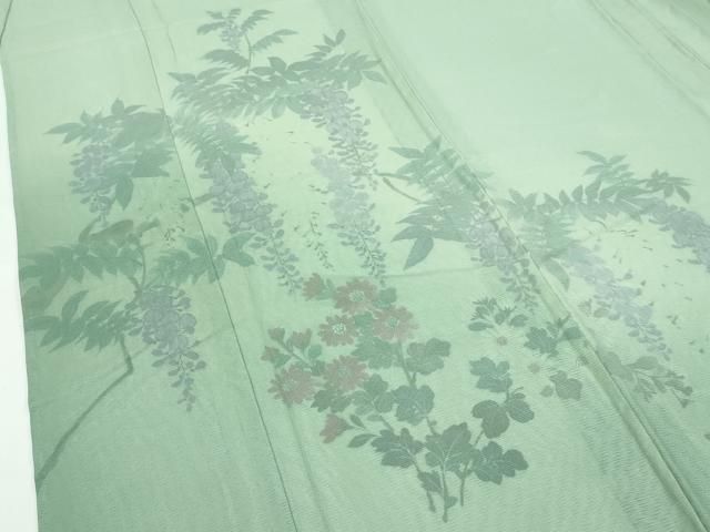 平和屋着物□極上 訪問着 無双 紗袷 紗×絽 手描き 藤花房 暈し染め 柳
