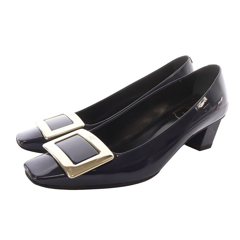 ロジェヴィヴィエ ROGER VIVIER ベル ヴィヴィエ パンプス パテントレザー スクエアトゥ 36 紺