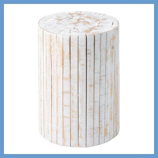 天然木 パイン の丸太型グリーンベース 鉢置き台 約φ30×H40cm No.928 ホワイト