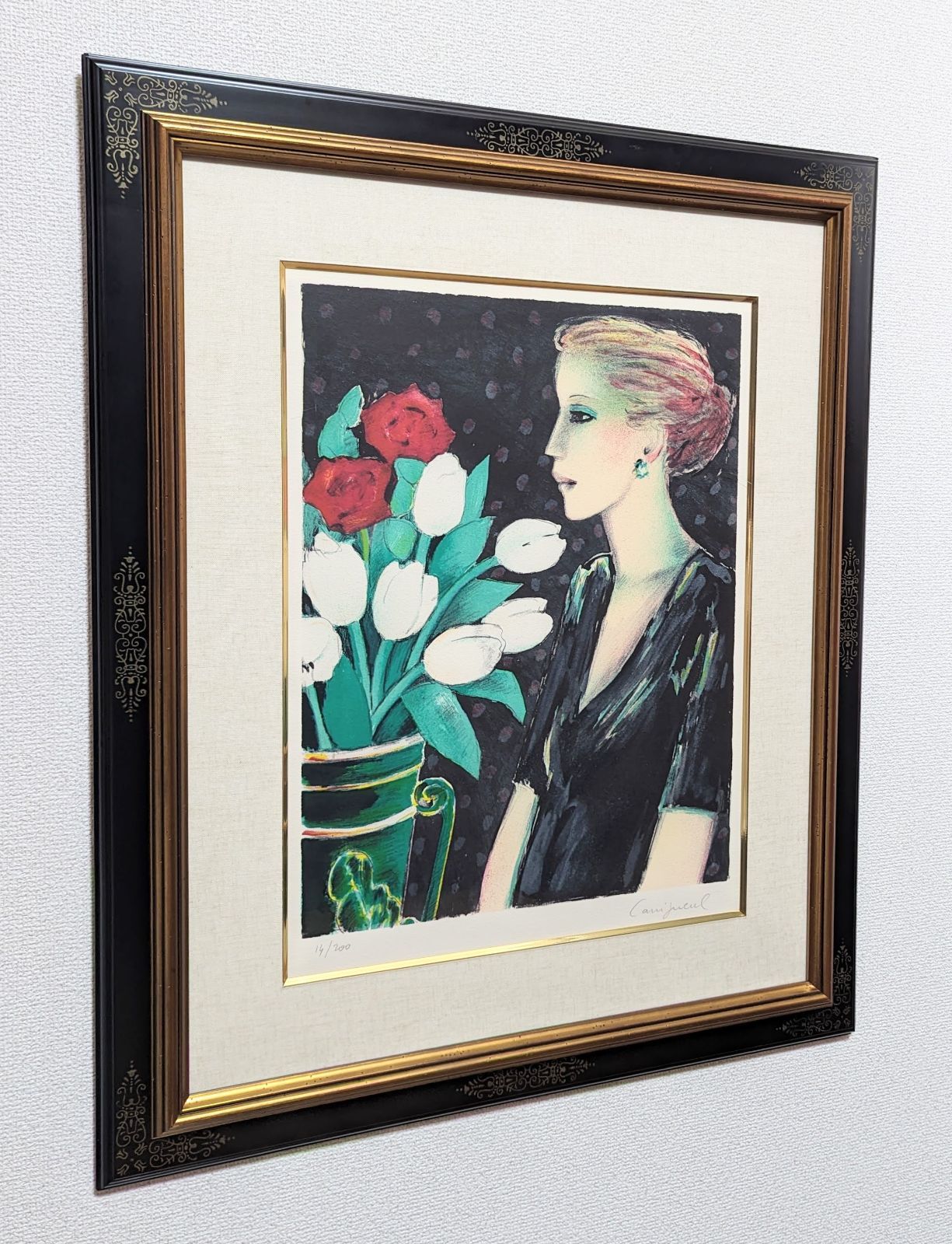 【真作】【直筆サイン】J・P・カシニョール「チューリップとプロフィール」【美品】 真作】【直筆サイン】J・P・カシニョール「チューリップと