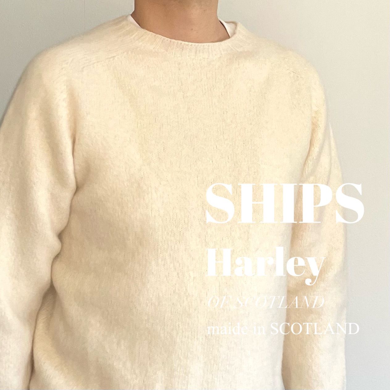 SHIPS × Harley of Scotland / PURE NEW WOOL SADDLE SHOULDER CREW NECK SWEATER