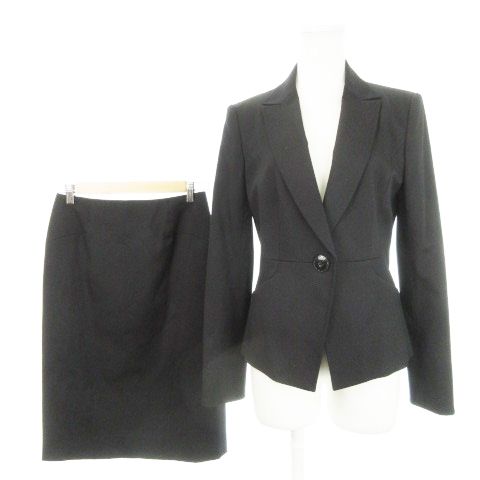 レリアン Leilian スカートスーツ 上下 セットアップ テーラードジャケット シングル 総裏地 タイトスカート ウール 7 黒 ブラック |AH5 GY44