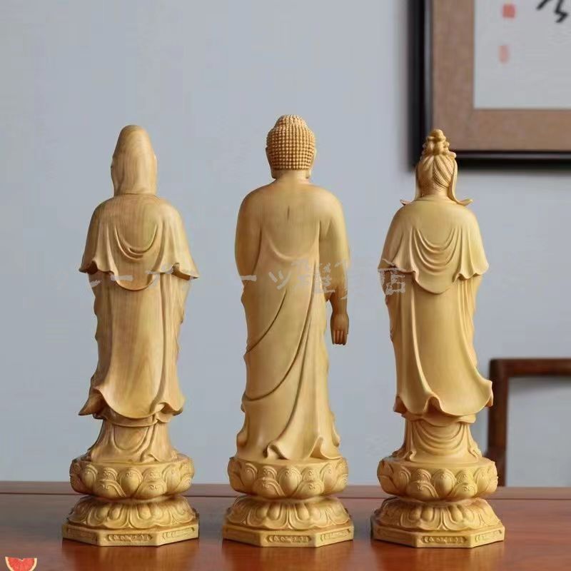 仏教美術 阿弥陀如来 観音菩薩 大勢至菩薩像 三尊立像 ツゲ 木彫