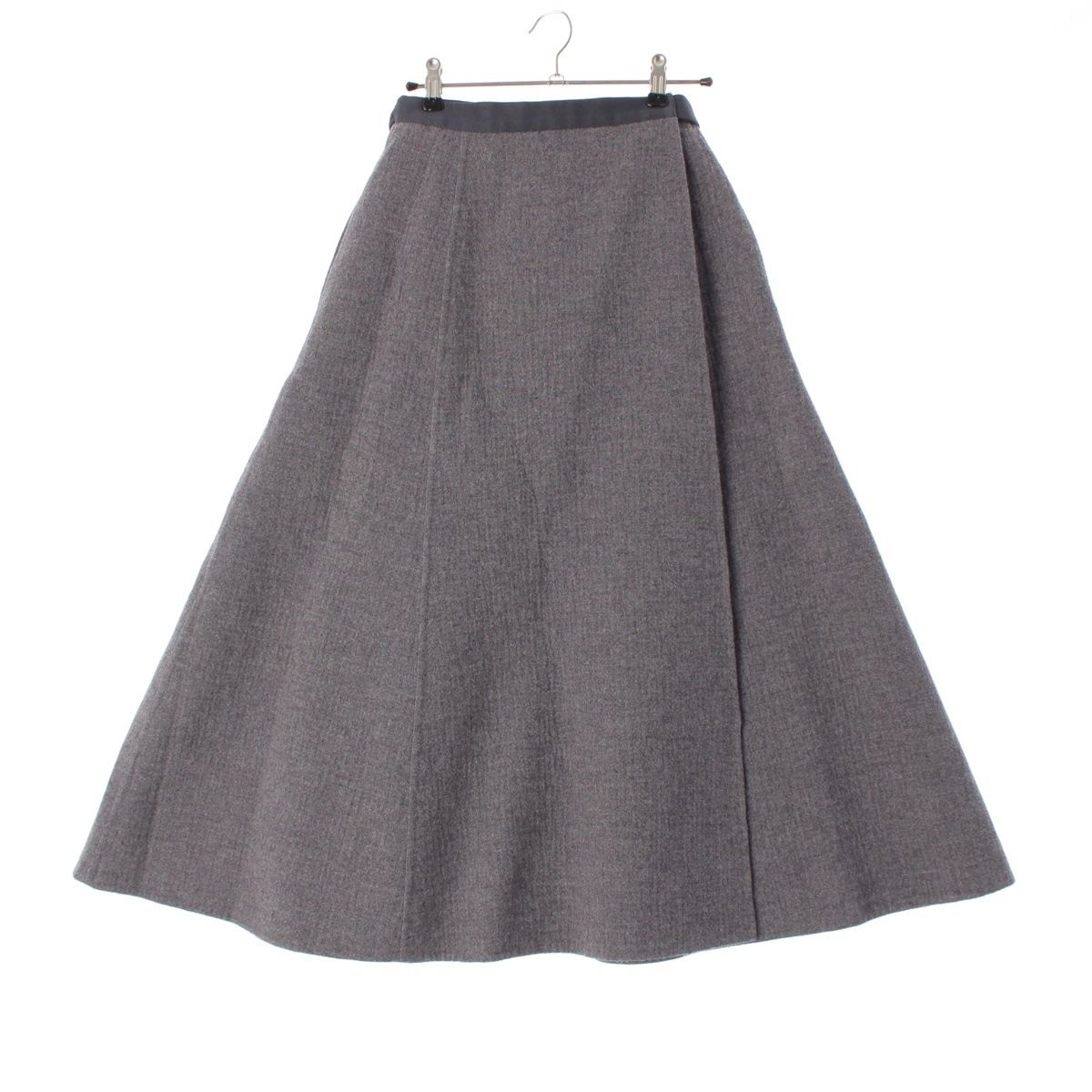 ブラミンク カシミヤブレンド ウエストリボン ラップロング スカート 7924-230-0280 グレー 36