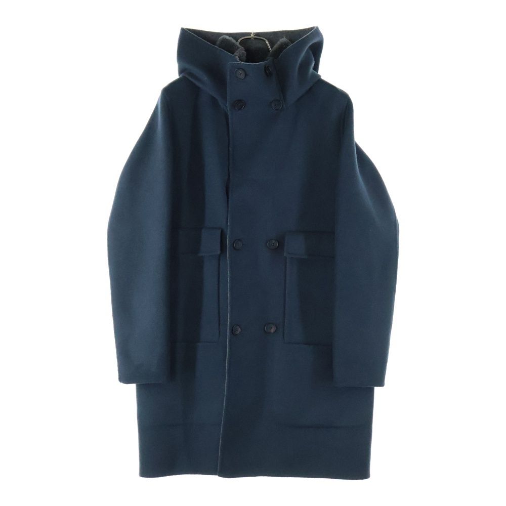 BALENCIAGA (バレンシアガ) ウール フーデッド ロングコート ネイビー 