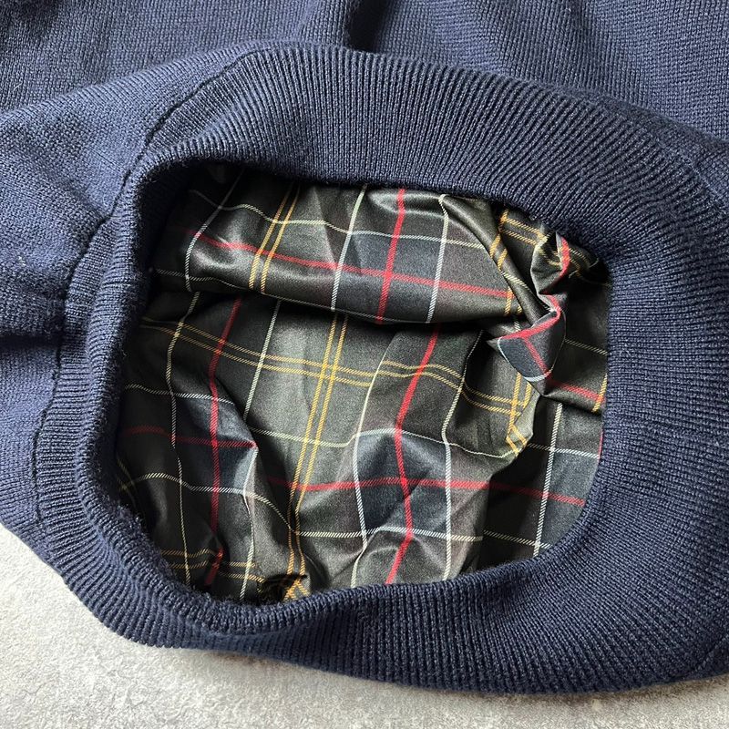 Barbour レザー 切替 ハーフジップ プルオーバー ニット