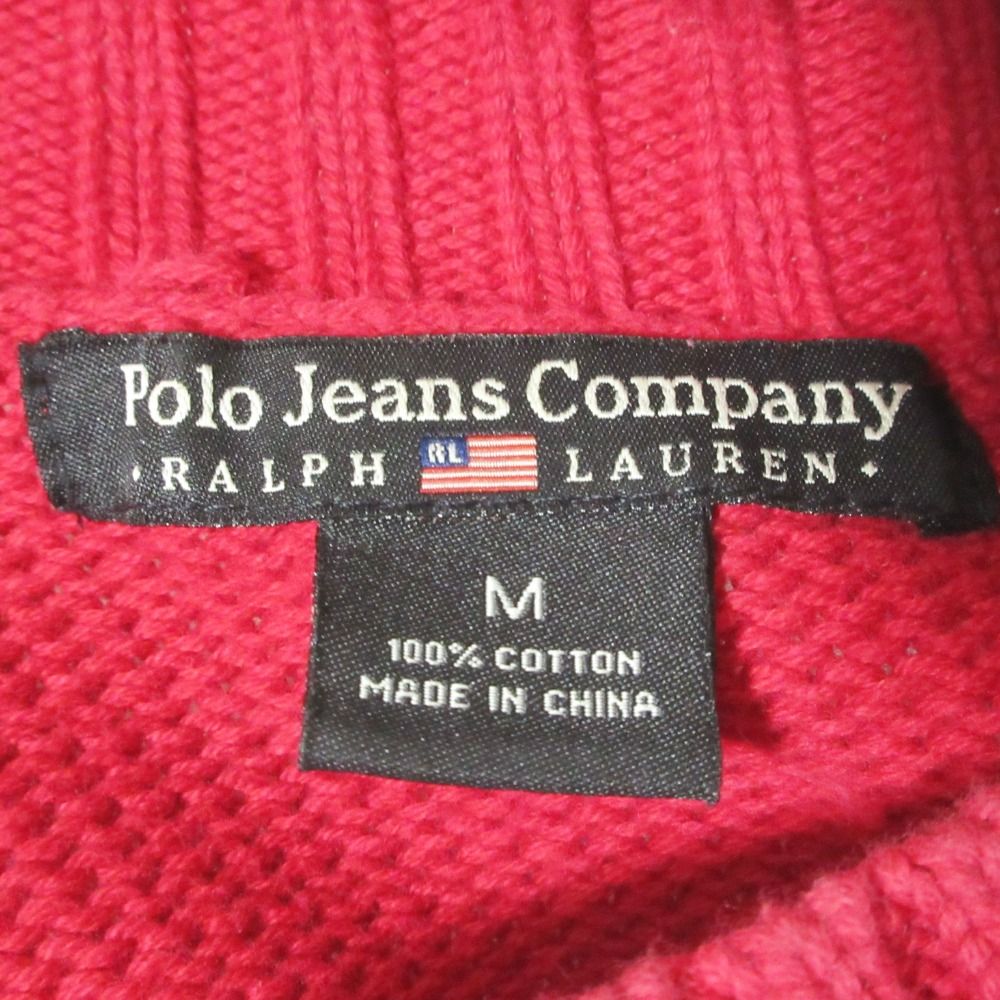 美品 POLO JEANS COMPANY ポロジーンズカンパニー ラルフローレン 星条旗 刺 ハイネック プルオーバー ニット セーター M レッド レディース 古着 中古 美品 POLO JEANS COMPANY ポロジーンズカンパニー ラルフ