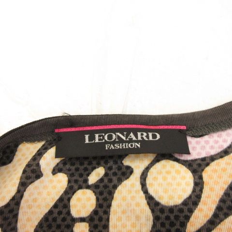 レオナール LEONARD カットソー 半袖 総柄 オレンジ 黒 LL *A877 レディース レオナール LEONARD カットソー 半袖 総柄 オレンジ 黒 LL *A877