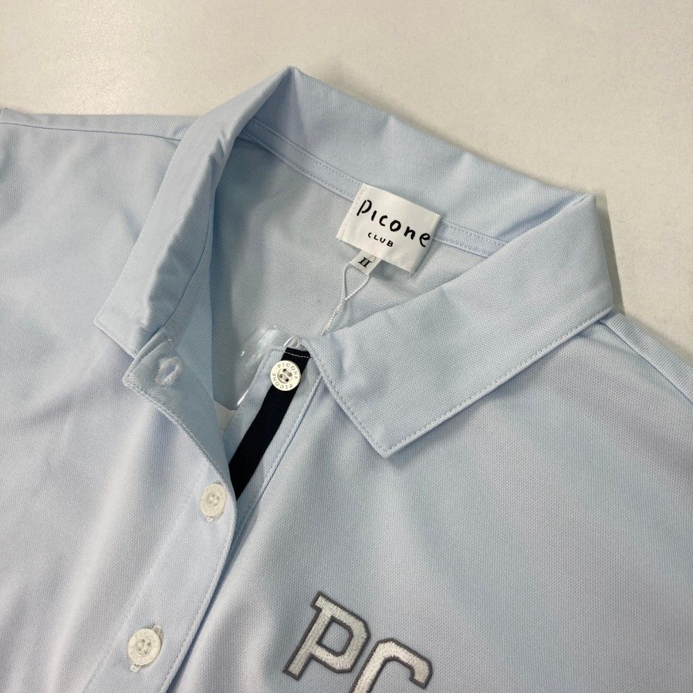 サイズ：2 PICONE CLUB　ピッコーネクラブ  長袖ポロシャツ  ブルー系 [240101449163] ゴルフウェア レディース ストスト サイズ：2 PICONE CLUB ピッコーネクラブ 長袖ポロシャツ ブルー