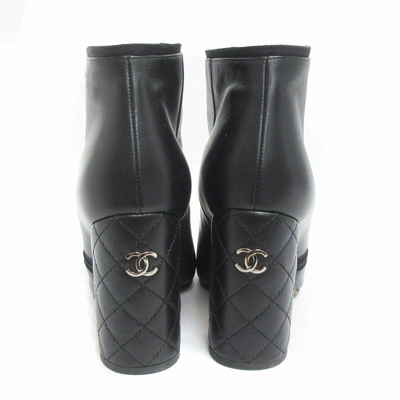 美品★CHANEL・レザー マトラッセ ココマーク コンバット ブーツ(41) シャネル CHANEL ココマーク マトラッセ ショートブーツ チャン