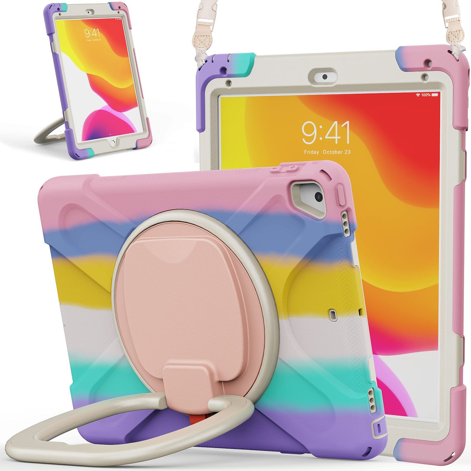 数量 ペンシル収納 頑丈 耐衝撃 キッズ かわいい 子供 360°回転持ち手 子ども 持ち手付き 肩掛け ケース 斜め掛け アイパッド iPad 第6世代 第5世代 Air 2 9 7インチ カバー 横置き 5 縦置き 可愛く丈夫スタ