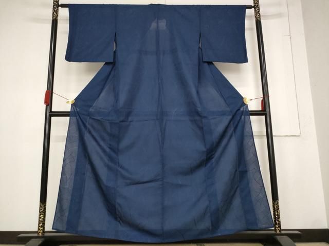 平和屋着物＊夏物 色無地 絽 芝文 留紺色 洗える着物 AABB8626st