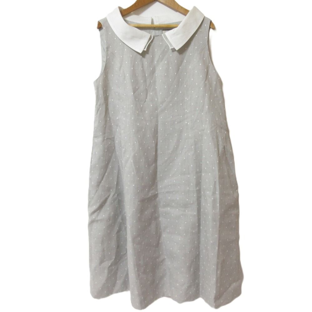 フォクシーノースリーブ ワンピース 美品 クリーニング済み FOXEY フォクシー Linen Sucre シルクレース襟