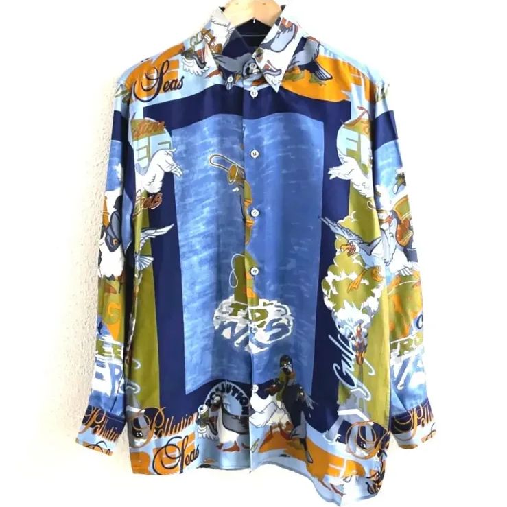 90s ICEBERG アイスバーグ シルク 長袖シャツ メンズ S