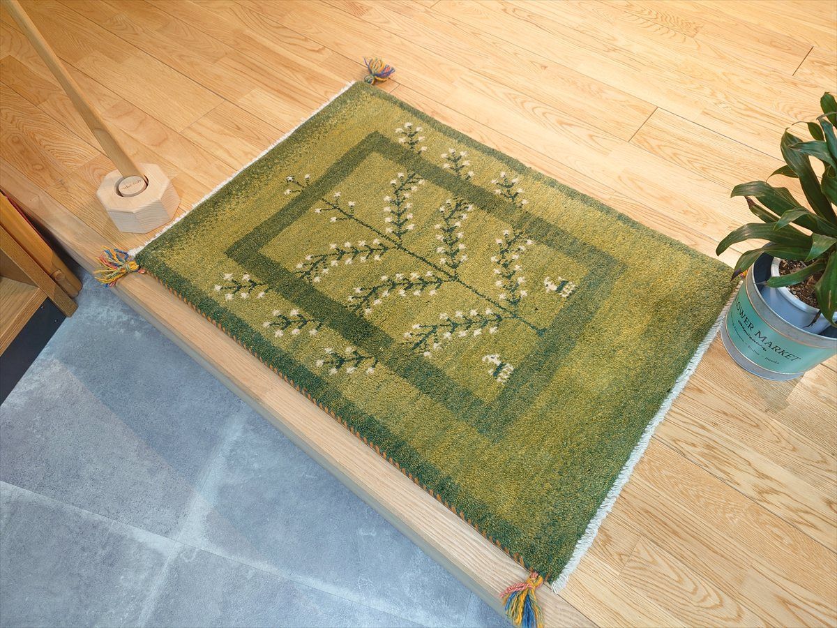 ペルシャ ギャッベ 玄関マット 86x62cm 黄緑色 緑色 生命の木 RJ7968 MARWIL-DEMENAGEMENTS_CH