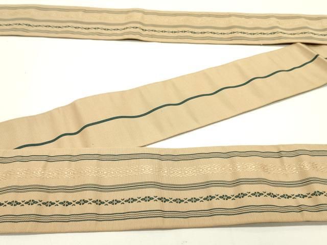 平和屋着物○本場筑前博多織 男性 両面 角帯 献上 縞 伽羅色 証紙付き