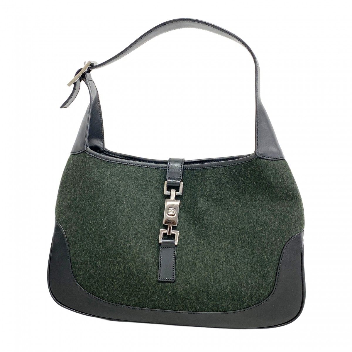 5ea0620 グッチ ショルダーバッグ ジャッキー 001 3306 レザー フェルト グリーン ブラック シルバー金具 レディース