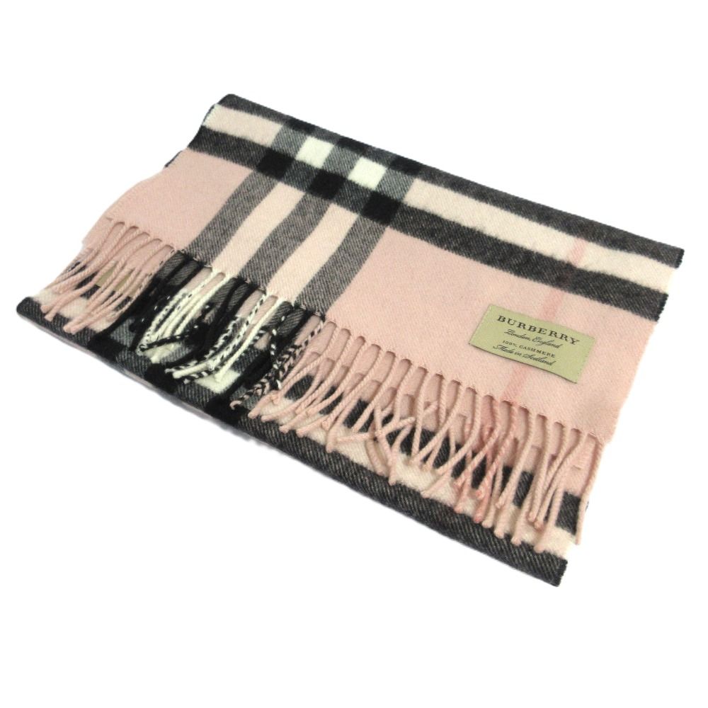 BURBERRY バーバリー ノバチェック柄 カシミヤ100％ フリンジマフラー 168×30 ピンク レディース 古着