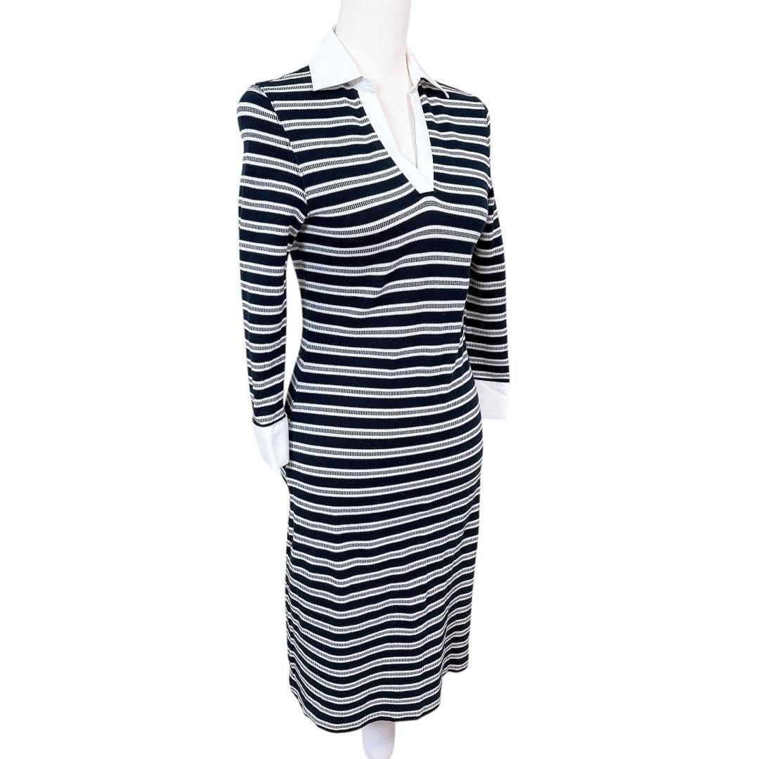 ブルックス ブラザーズ 長袖ポロワンピース 襟付き XS ボーダー 紺×白