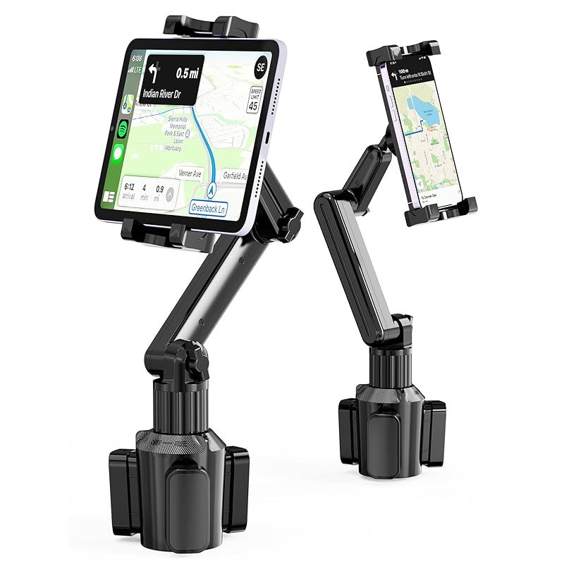 【令和7年新登場】TOPGO 車載タブレットカップホルダー ドリンクホルダー 伸縮アーム iPad 車用スタンド スイッチ固定 360度回転 取り付け簡単 安定して揺れない 15?29センチのタブレットやスマ