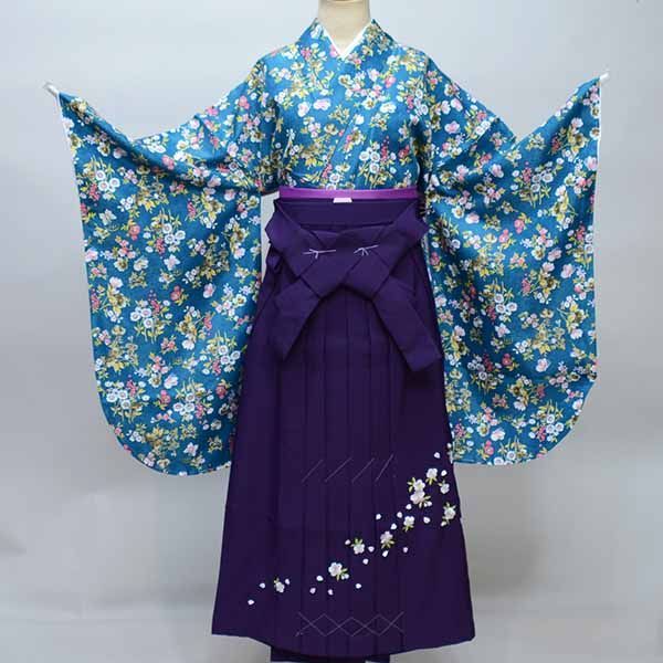 二尺袖着物 単品 仕立て上がり 青地 百花繚乱 ショート丈 NO36184-4 SOUBIEN（創美苑） 二尺袖 単品 着物 レディース ショート丈 小振袖