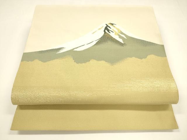平和屋着物●爪掻き本綴れ　八寸名古屋帯　遠山文　富士山　金糸　正絹　逸品　DAAY8198cm 平和屋着物○爪掻き本綴れ 八寸名古屋帯 遠山文 富士山 金糸