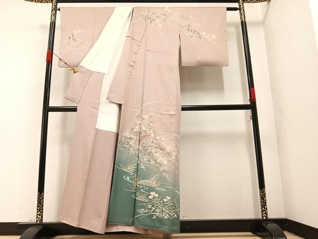 極上　訪問着　友禅　風景草花文　暈し染め　正絹　逸品 平和屋本店□極上 本加賀友禅作家 百貫華峰 訪問着 枝