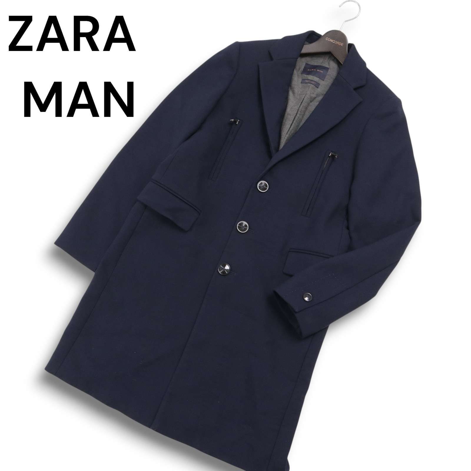 ZARA MAN ザラ マン 秋冬☆ ウール混 ジップ チェスター コート Sz.S