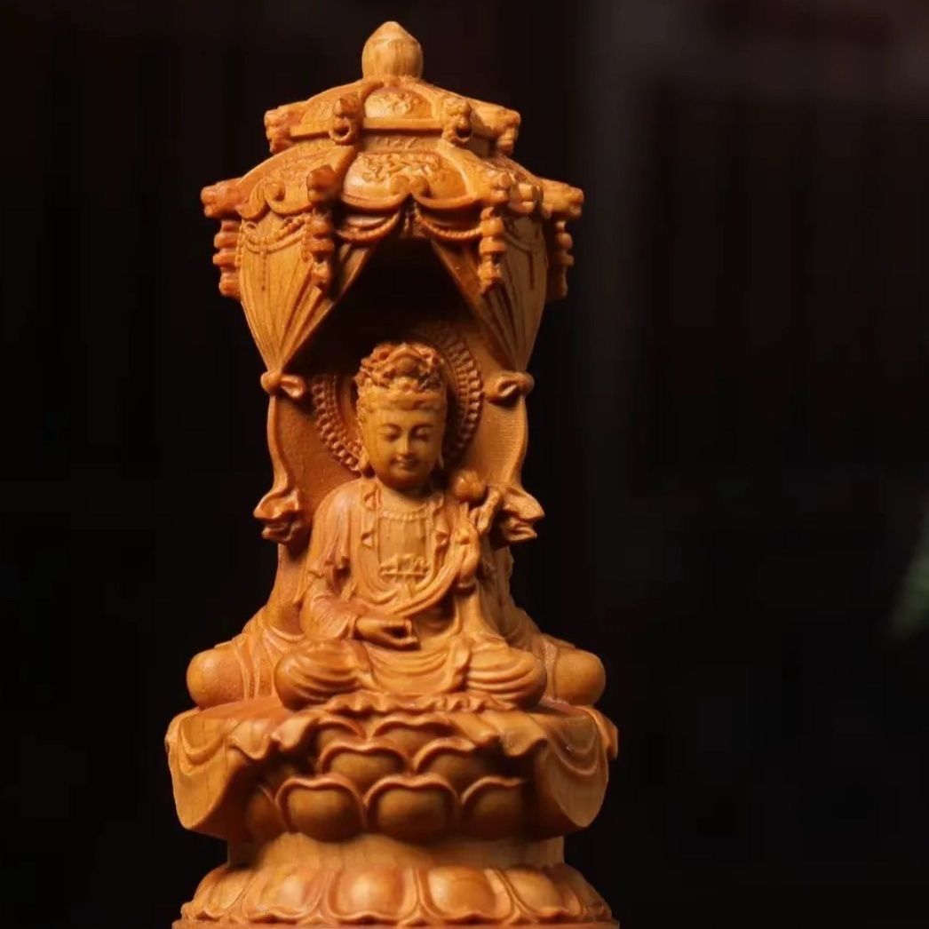 激安　仏像 置物 天然 崖柏木 木彫り仏像 西方三聖【観音菩薩 阿弥陀如来 勢至菩薩】彫刻仏像 仏壇仏像 祈る 厄除け(12x5x5cm)