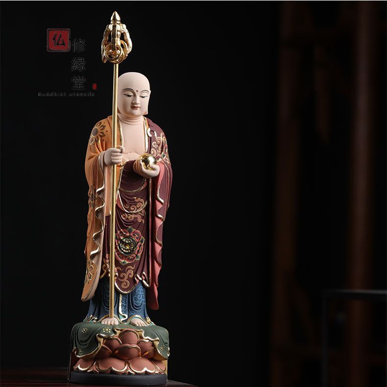 修縁堂】最高級 木彫仏像 地蔵菩薩座像 彫刻 本金 切金 一刀彫 天然木檜材