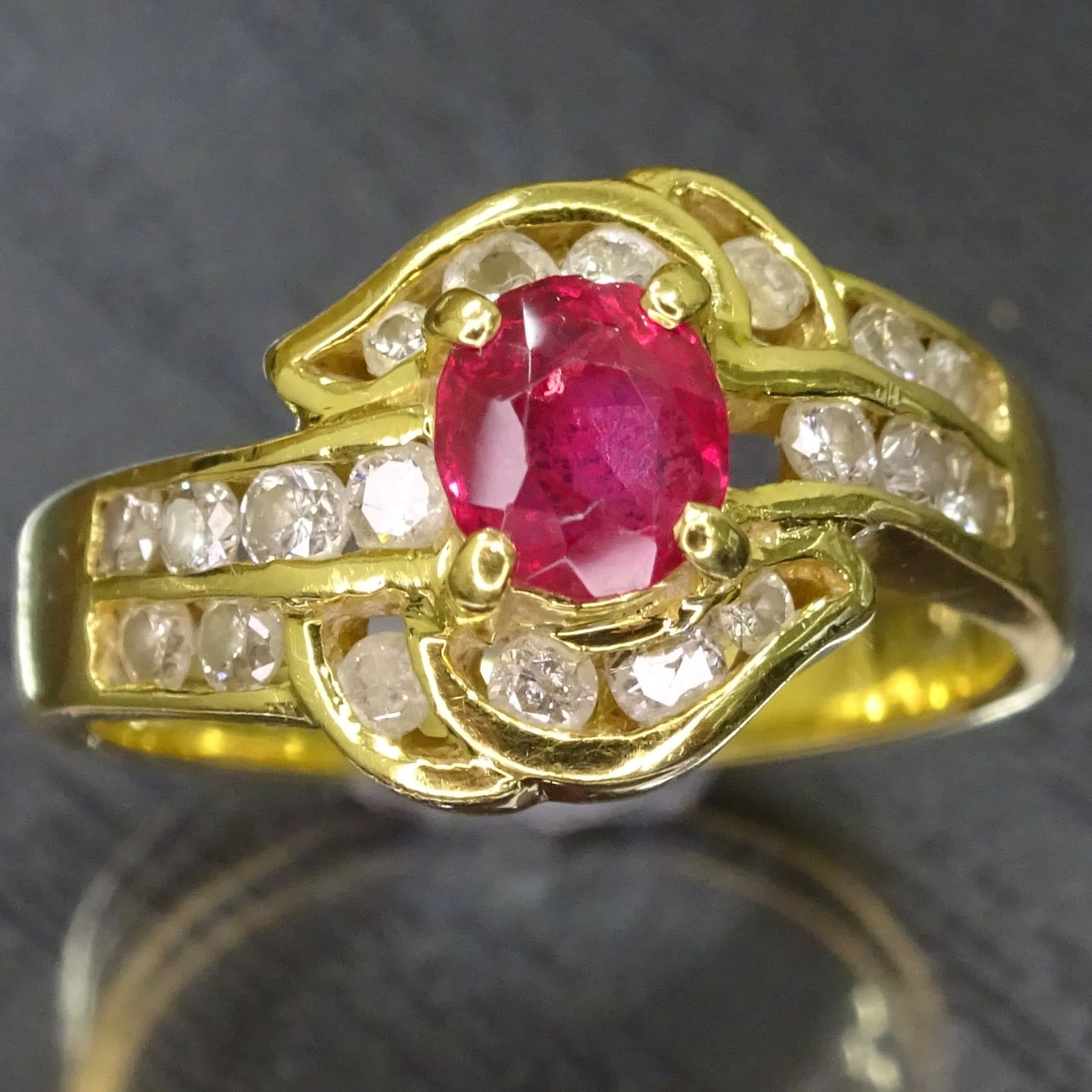 18金 750 18K(K18) ゴールド GOLD 天然ルビー1石 天然ダイヤモンド19粒
