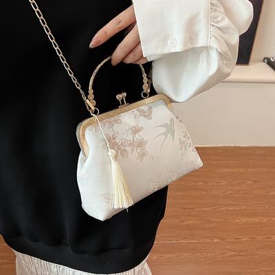 Liebendo] パーティーバッグ がま口 ハンドバッグ パール チェーン付