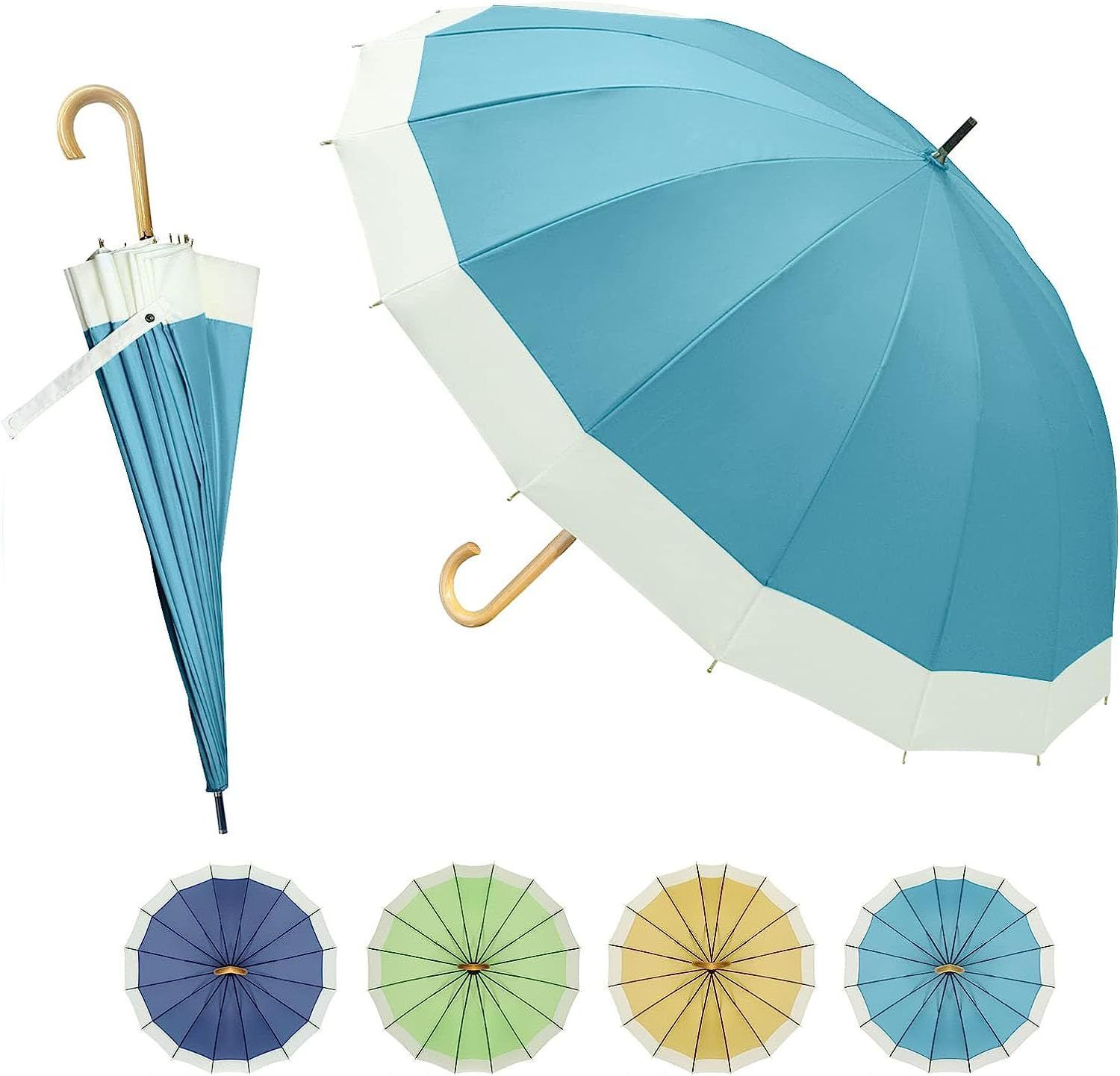 Dlin 長傘 レディース 雨傘 傘 ジャンプ傘 16本骨 日傘兼用雨傘 撥水布