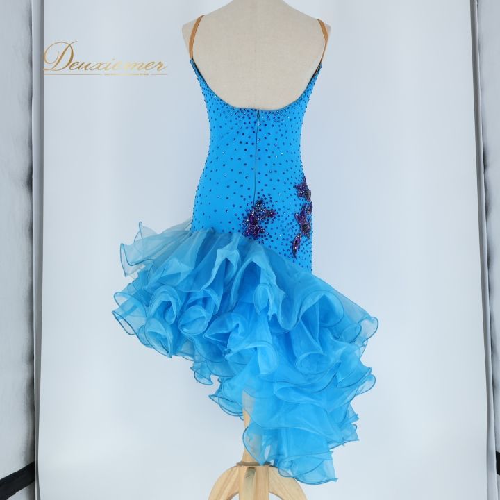 社交ダンス】チャコット Dance Sport 水色フリル スタンダードドレス