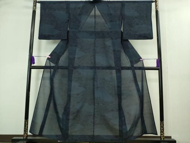 平和屋着物■極上　夏物　訪問着　紗紬　手描き　枝花　濃藍色地　逸品　DZAA9169kh5 平和屋着物□極上 夏物 訪問着 紗紬 手描き 枝花 濃藍色