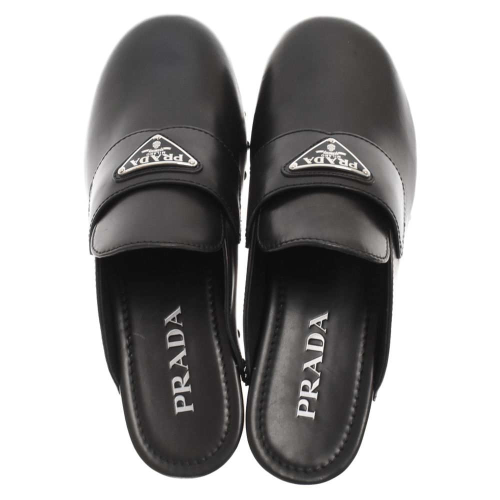 PRADA (プラダ) スタッズ レザー クロッグ サンダル ブラック
