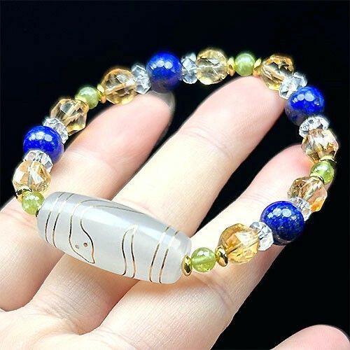 白蛇天珠 モリオン ブレスレット K1664〕金運 知恵 金線(sv925)入り 白蛇天