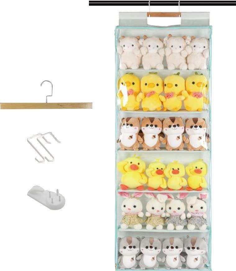 小物 見せる収納 コレクション 収納ボックス ドア掛け収納式ポケット 収納ケース コレクションケース ディスプレイ タイプC-6段ライトグリーン ぬいぐるみウォールポケット ぬいぐるみ収納 Petmoon