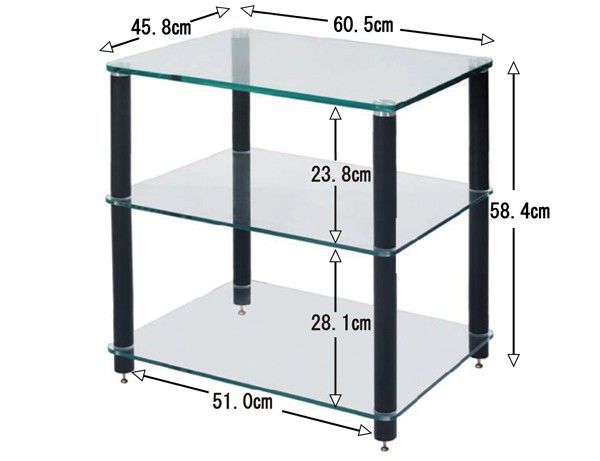 HXG03R-GB 幅605mm高さ584mm 天板5mm 5mmの合わせ防弾ガラスのオーディオラック 支柱ブラック HXGシリーズ Sound Magic サウンドマジック