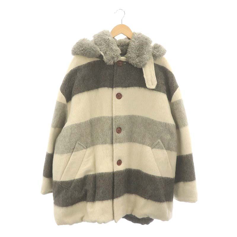ドルチェu0026ガッバーナ ドルガバ DOLCEu0026GABBANA ボーダー柄 アルパカ ステンカラーコート フード アウター 48 アイボリー グレー /MI OS AD