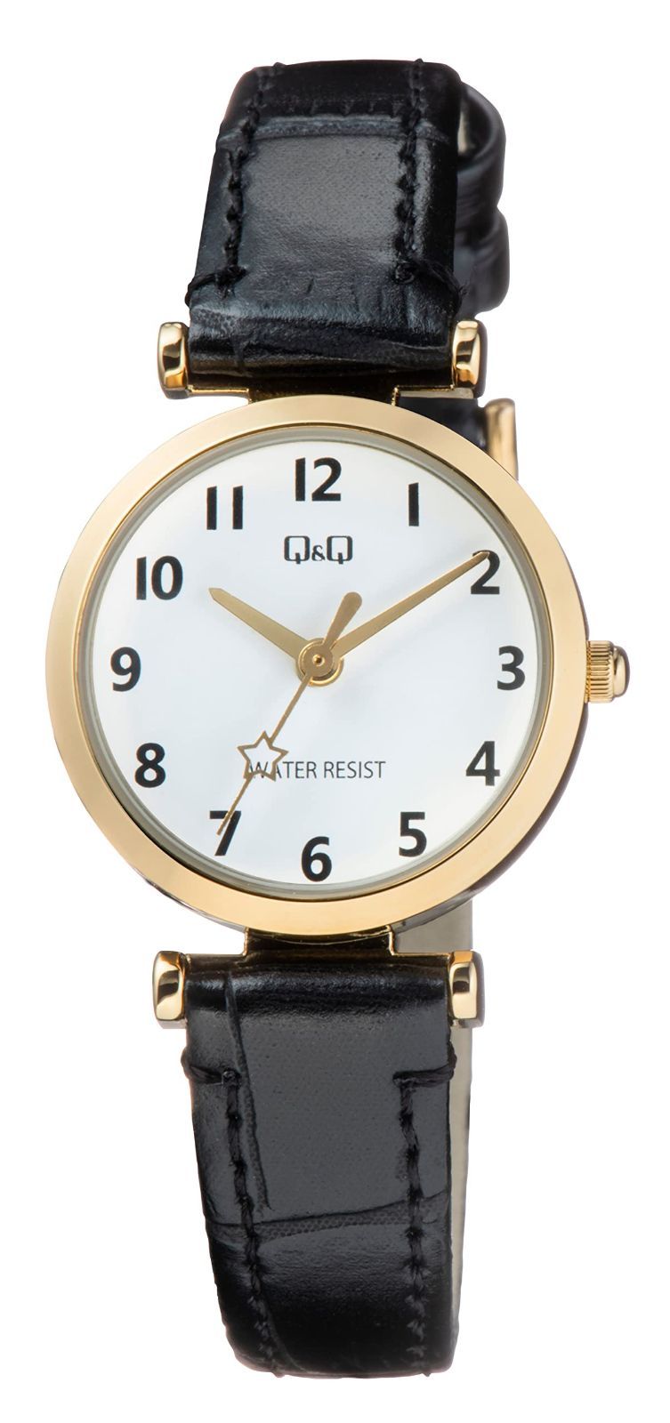 防水 球面ガラス 星 革ベルト アナログ Q 03 A-002 PK 腕時計 レディース キューアンドキュー ブラック